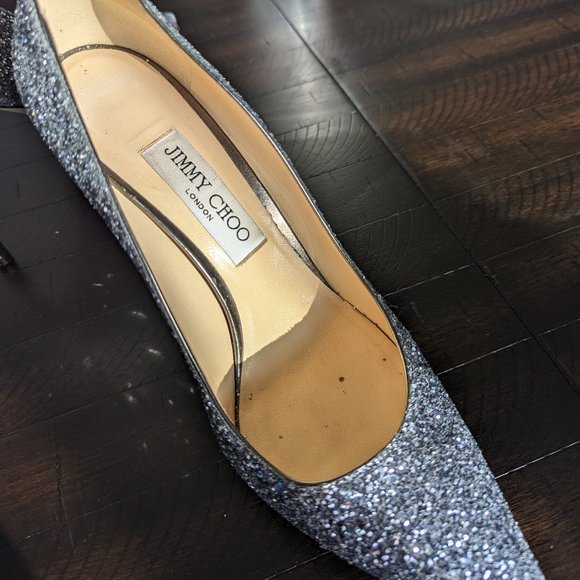 Jimmy Choo Romy 100 Navy Silver Ombre Glitter Stiletto Heels Pump EU 39.5 US 9.5 - Picture 9 of 13